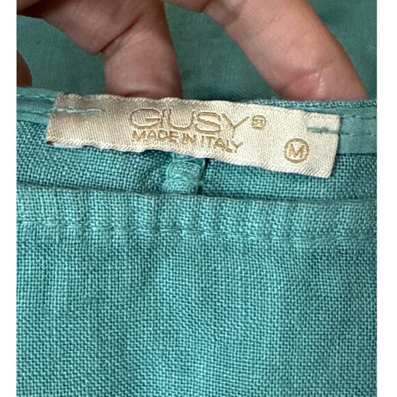 GIUSY Linen Blouse Women M Cyan Italy Boxy Minimalist Quiet Luxury Casual Top - Picture 9 of 10